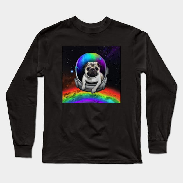 Rainbow Astronaut Pug Long Sleeve T-Shirt by Oviseon